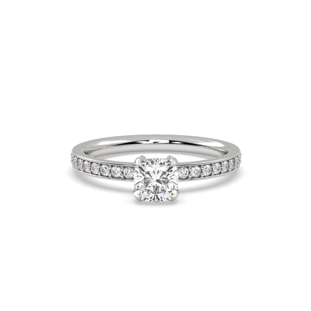 0.50 Carat Cushion Diamond Solitaire Engagement Ring in 18k White Gold