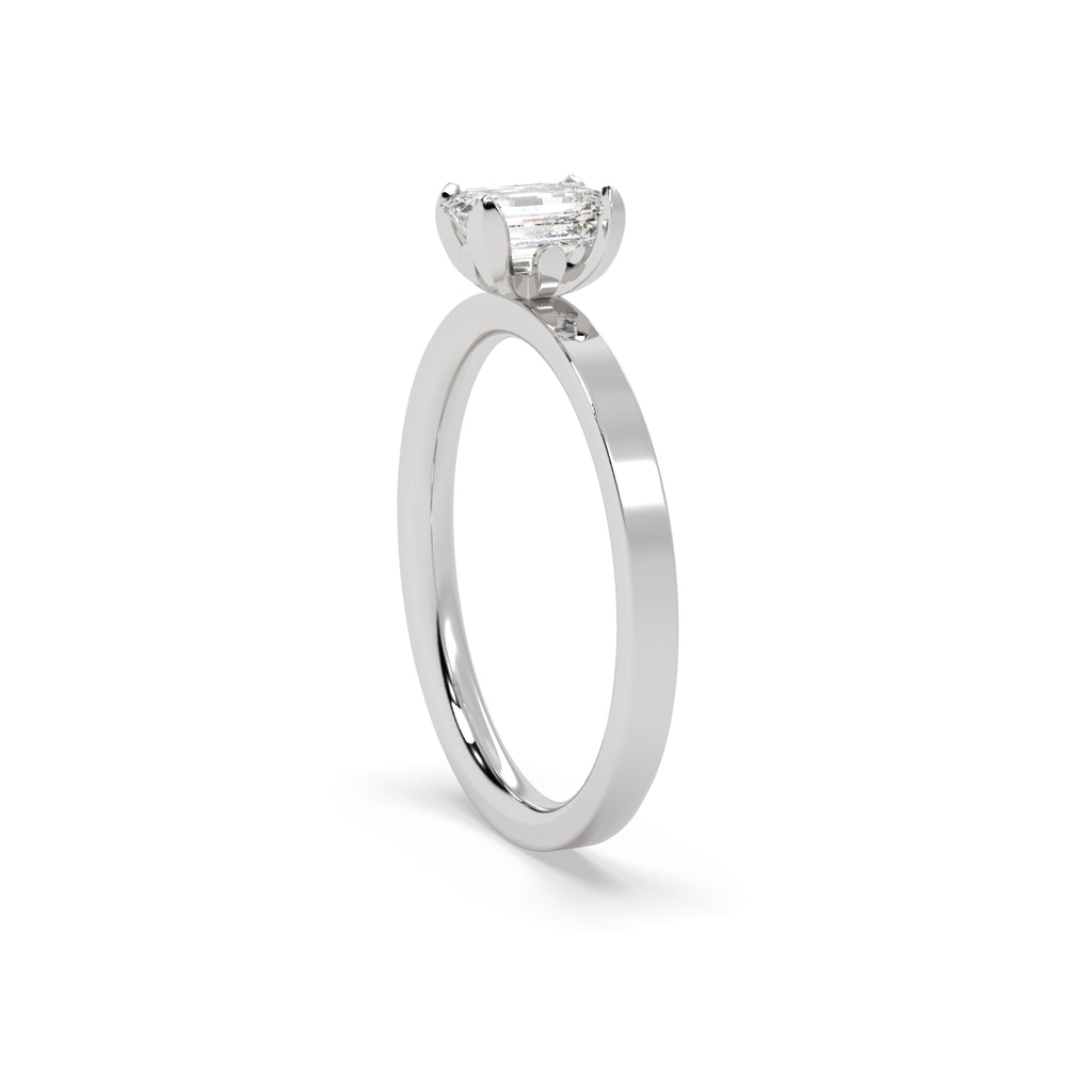 0.50 Carat Emerald Cut Diamond Engagement Ring in 18k White Gold