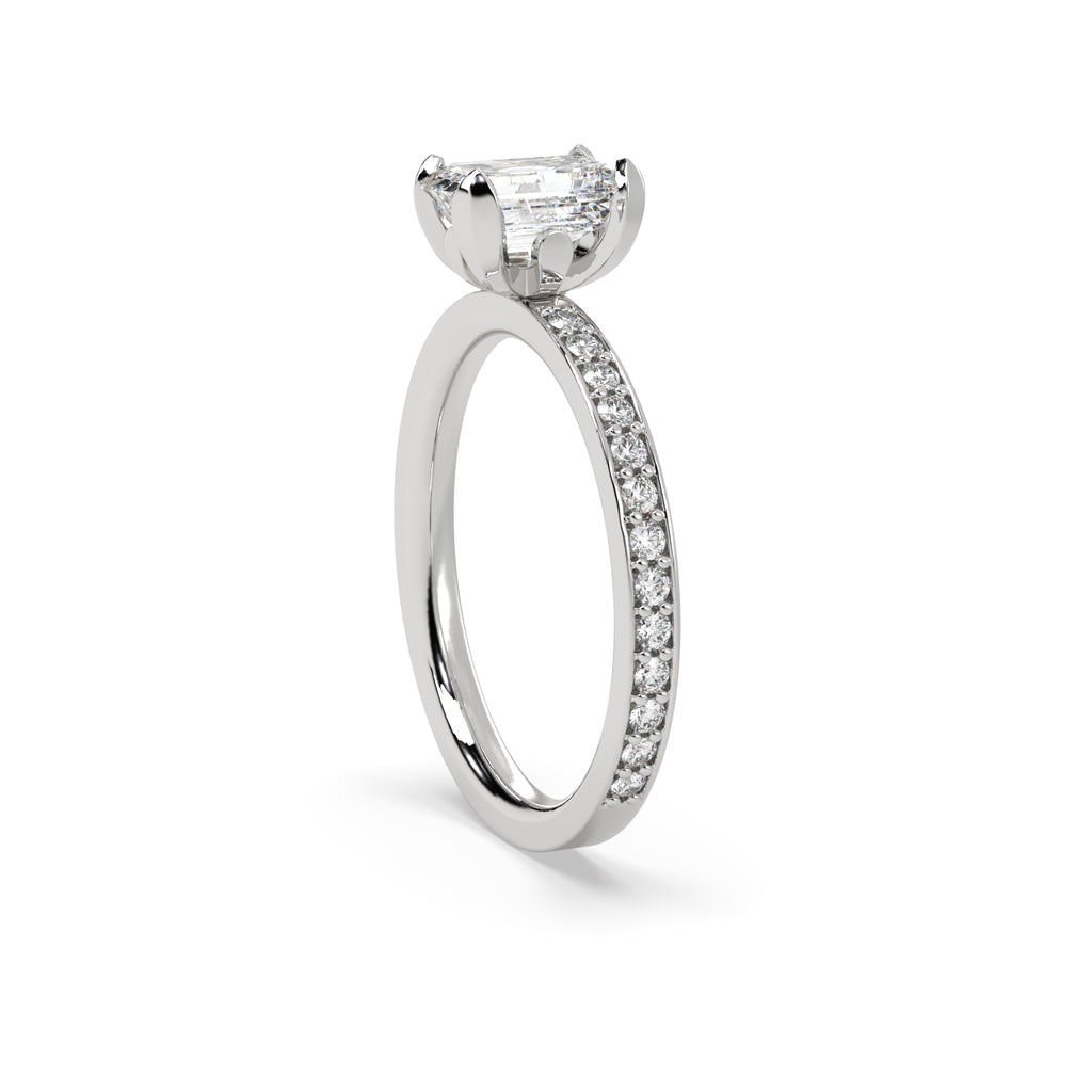1ct Emerald Cut Diamond Solitaire Engagement Ring in 18k White Gold