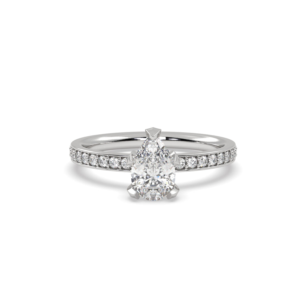 1ct Pear Shape Diamond Solitaire Engagement Ring in 18k White Gold
