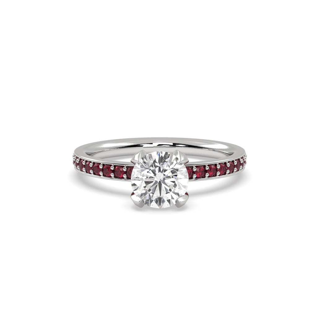 Diamond and Ruby Engagement Ring in 18k White Gold