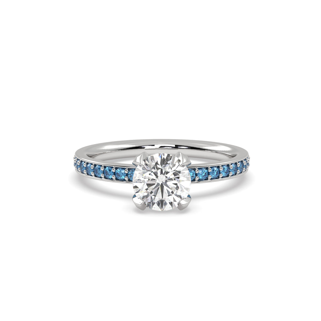 Diamond and Sapphire Pave Engagement Ring in 18k White Gold