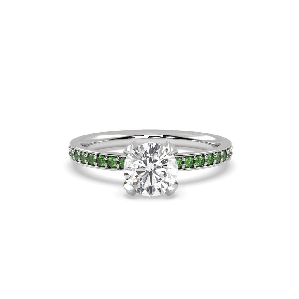 Diamond and Tsavorite Engagement Ring in 18k White Gold