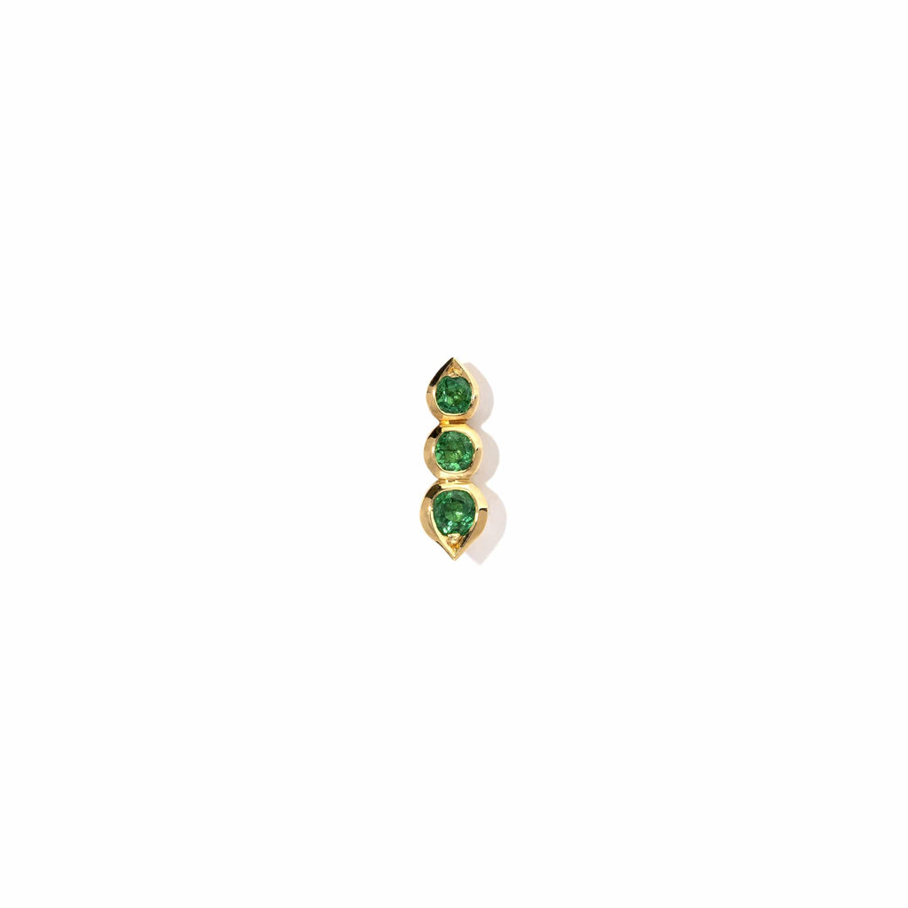 Stud Earring: Three Stone Emerald Earring in 18k Yellow Gold