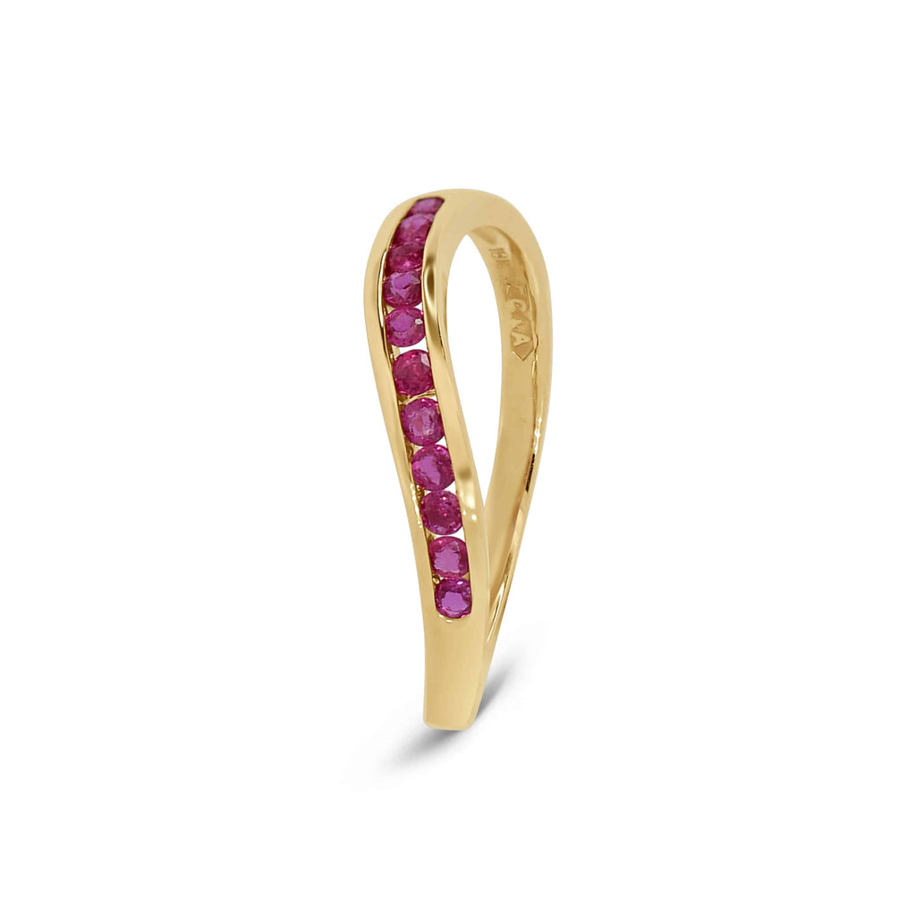 Stacking Ring: Curved Ruby Band in 18k Yellow Gold