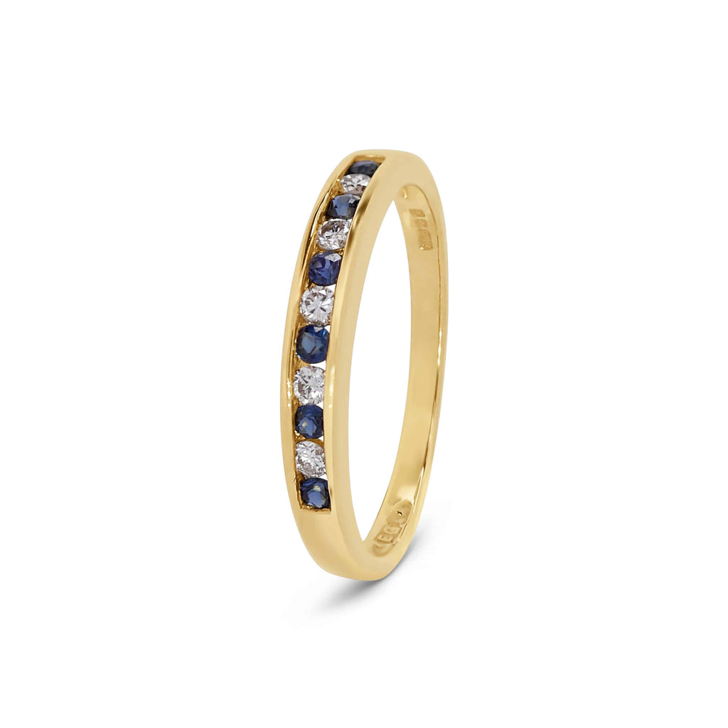 Stacking Ring: Channel-Set Sapphire and Diamond Band in 18k Yellow Gold