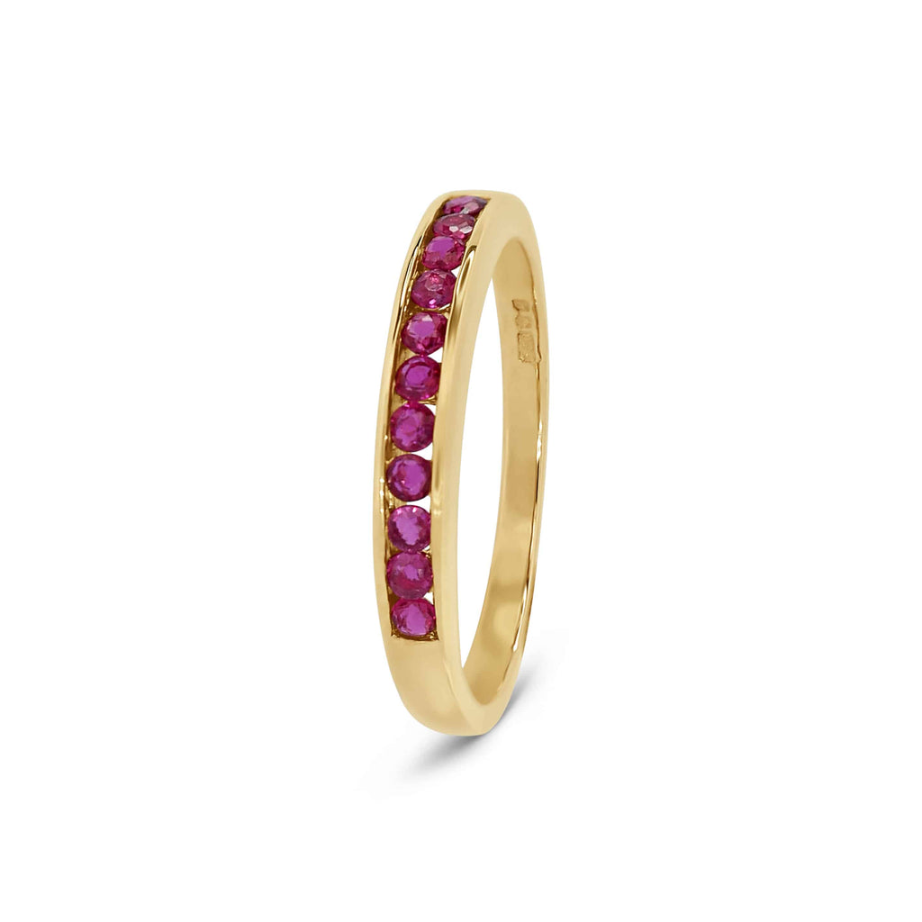 Stacking Ring: Channel Set Ruby Band in 18k Yellow Gold
