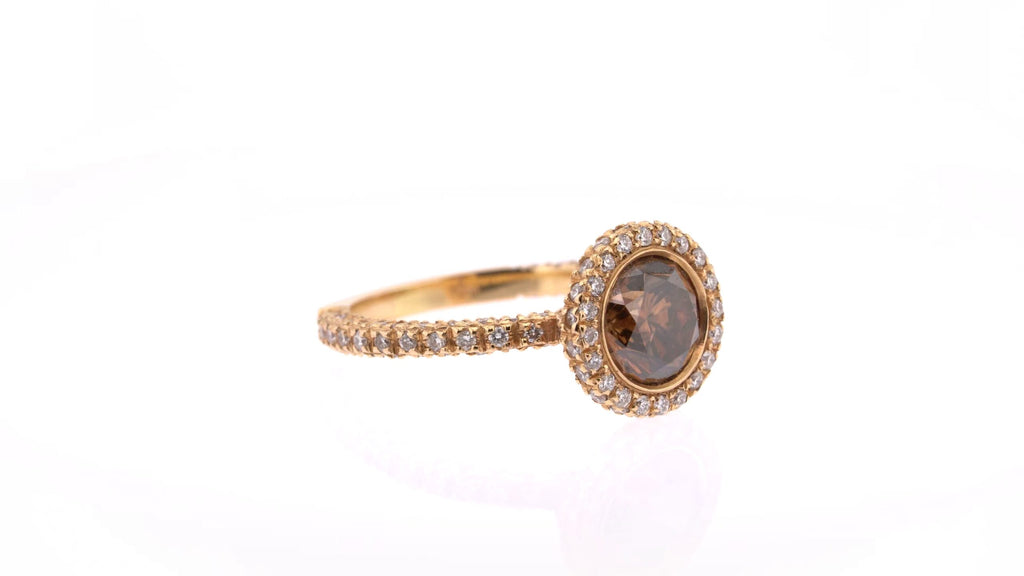 Cocktail Ring: Champagne Diamond Halo Ring in 18k Rose Gold
