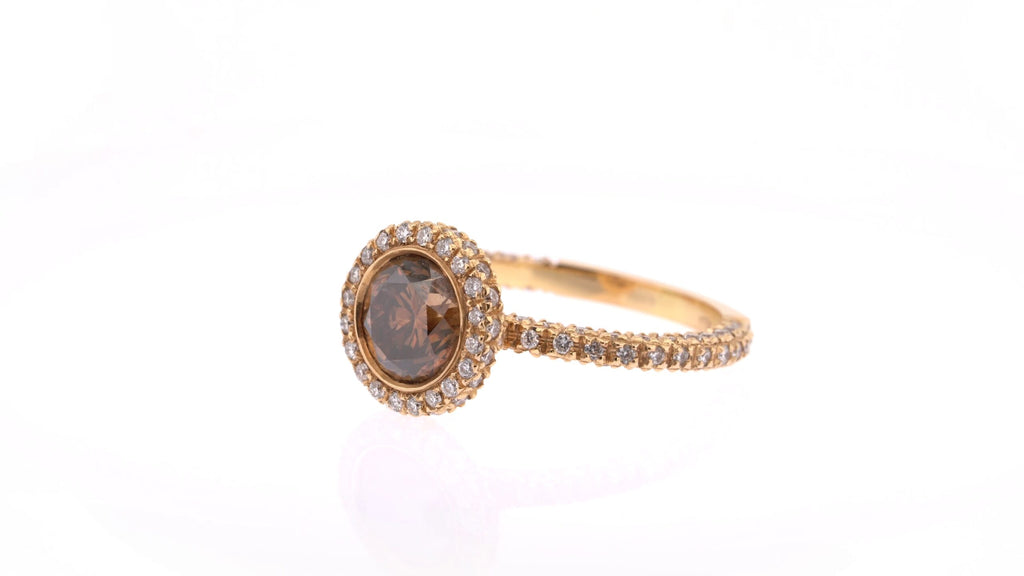 Cocktail Ring: Champagne Diamond Halo Ring in 18k Rose Gold