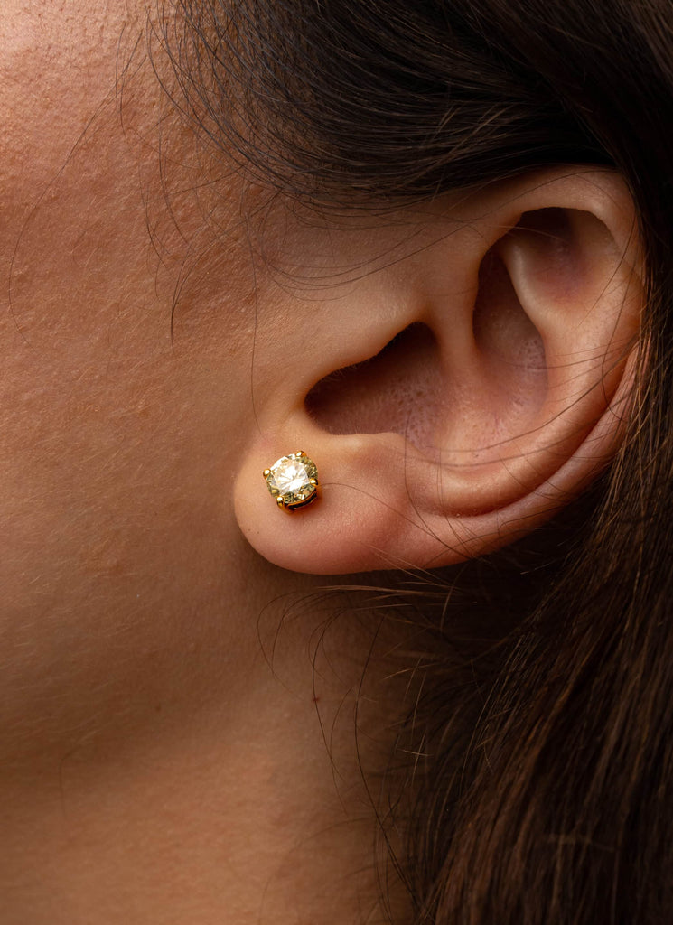 Stud Earrings: Yellow Diamond Solitaire Earrings in 18k Yellow Gold