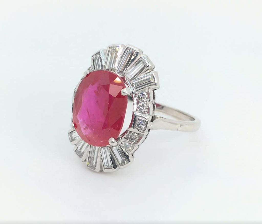 Cocktail Ring: Ruby and Baguette Diamond Ring in White Gold