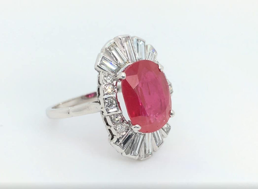 Cocktail Ring: Ruby and Baguette Diamond Ring in White Gold