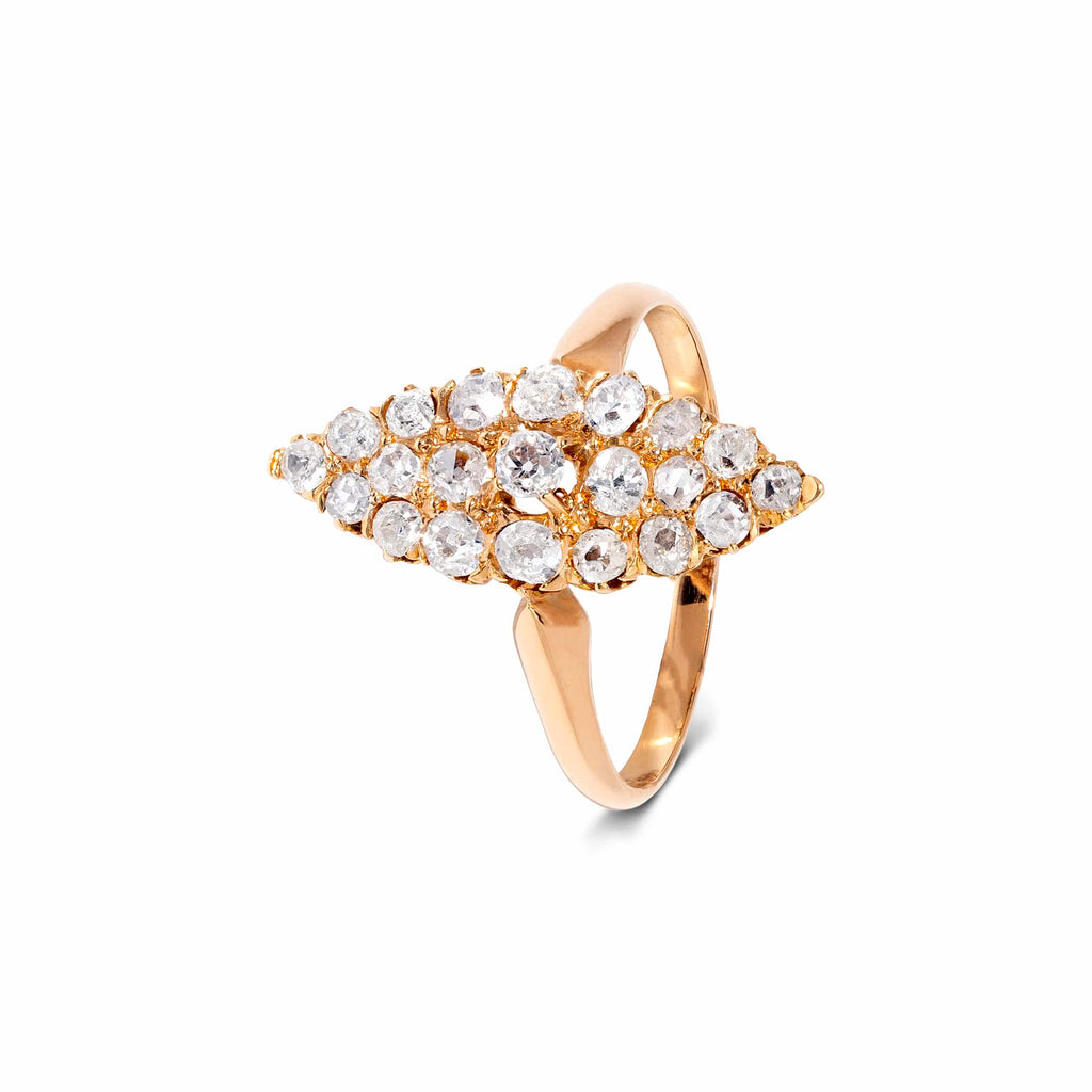 Cocktail Ring: Navette Diamond Cluster Ring in 18k Rose Gold