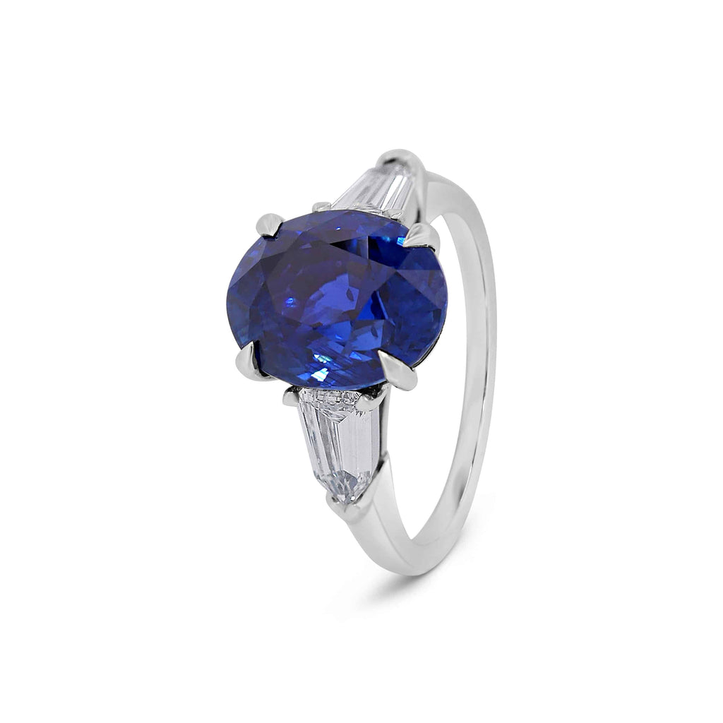 Engagement Ring: Royal Blue Sapphire Three Stone Ring in Platinum