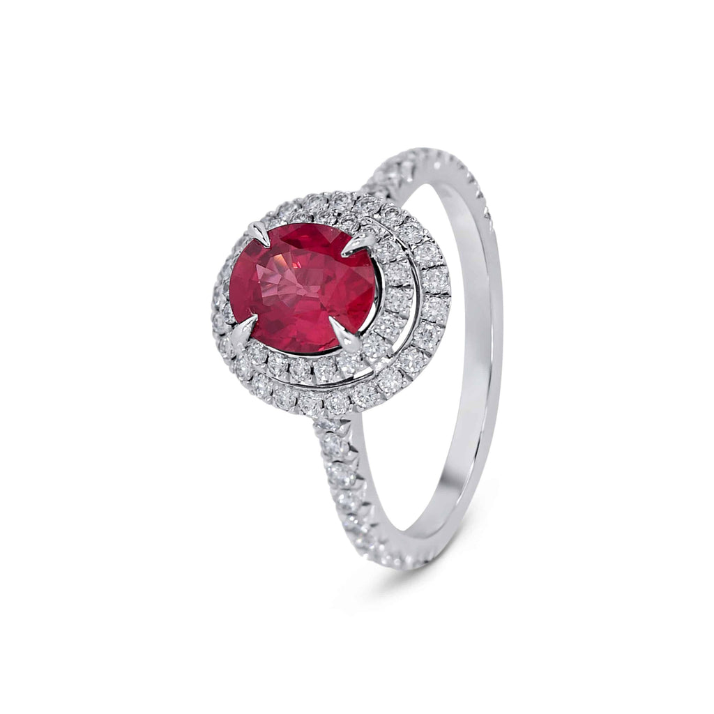 Engagement Ring: Round Ruby Double Halo Ring in Platinum