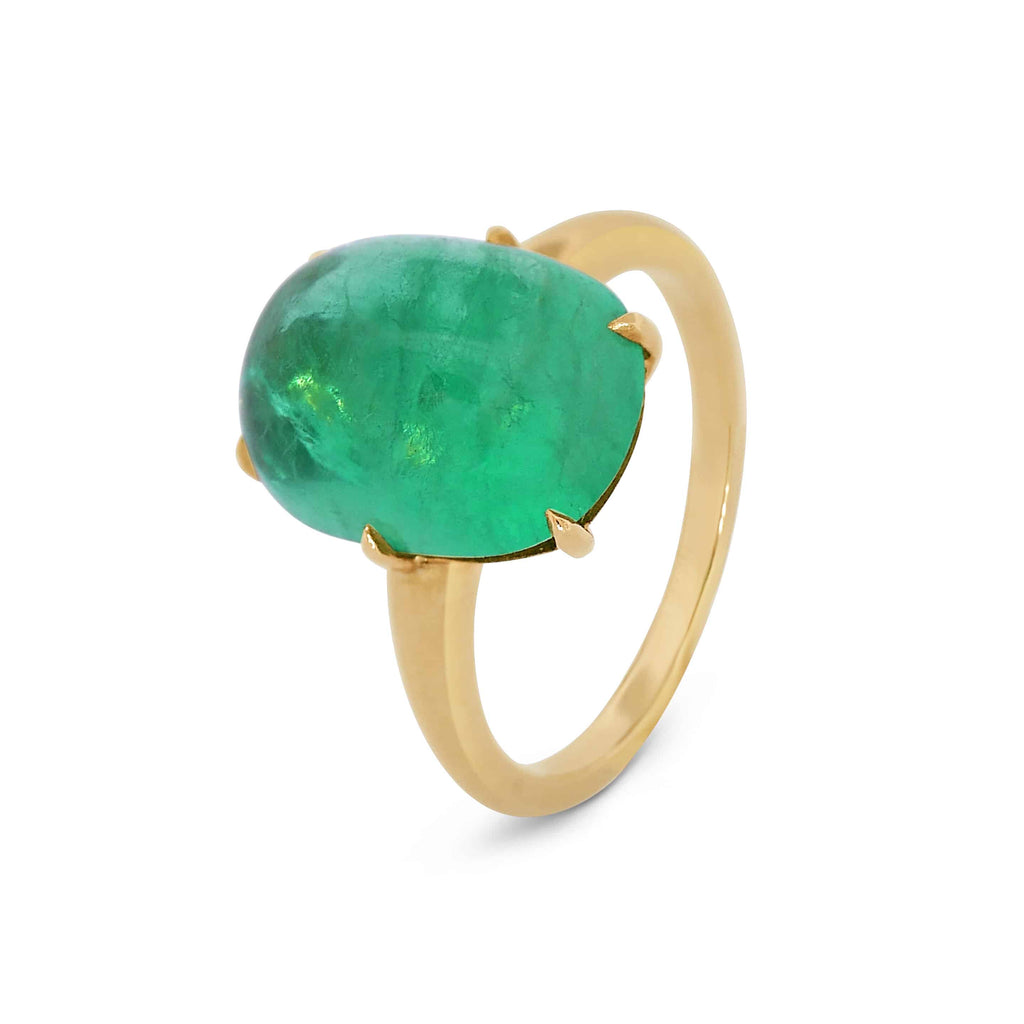 Cocktail Ring: Cabochon Emerald Ring in 18k Yellow Gold