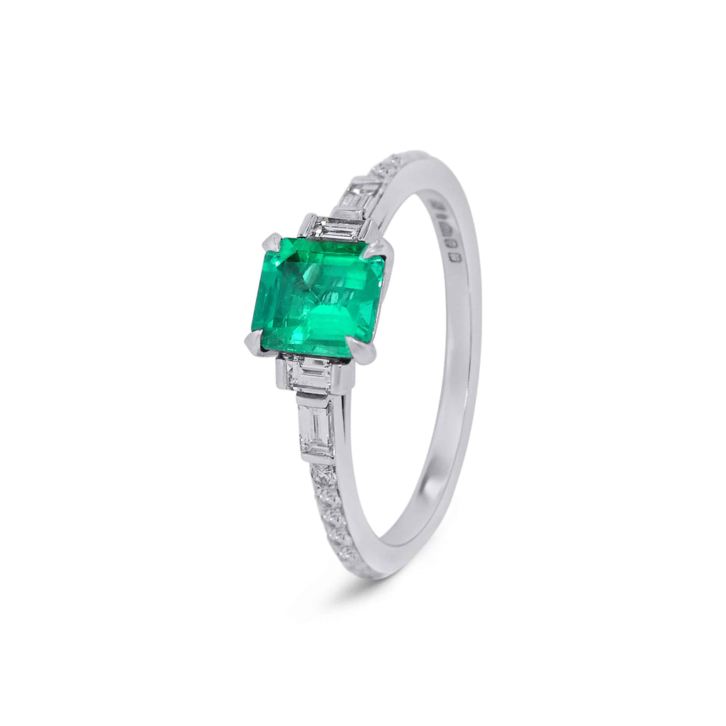 Engagement Ring: Classic Deco Emerald Ring in Platinum