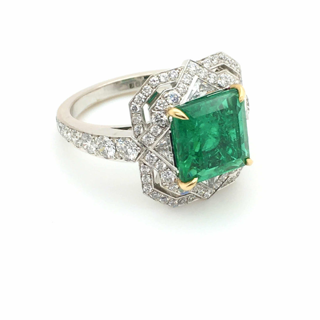 Cocktail Ring: Large Emerald Art Deco Ring in Platinum