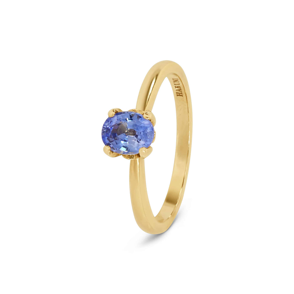 Solitaire Ring: Icy Blue Sapphire Ring in 18k Yellow Gold