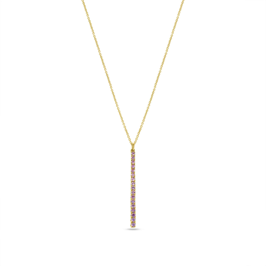 Pendant Necklace: Pink Sapphire Long Bar Pendant in 18k Yellow Gold