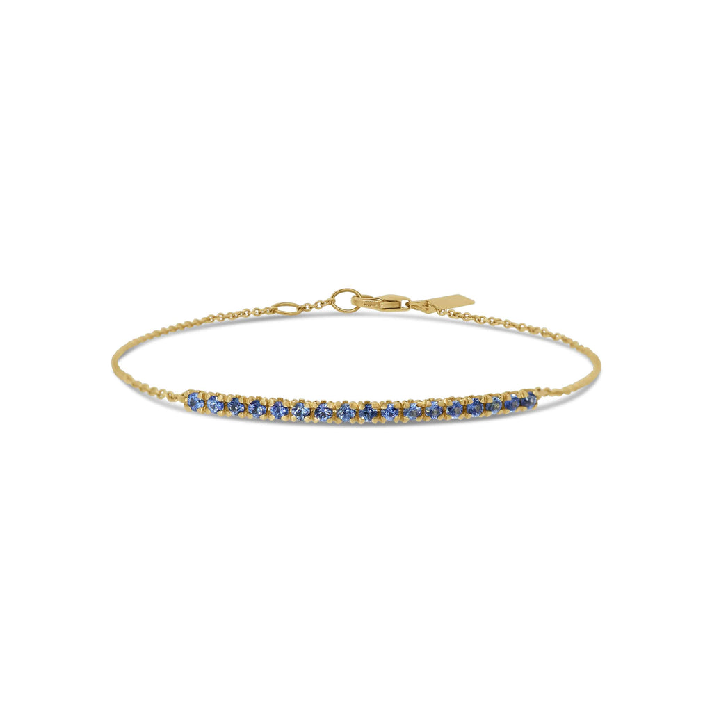 Bracelet: Ice Blue Sapphire Bar Bracelet in 18k Yellow Gold