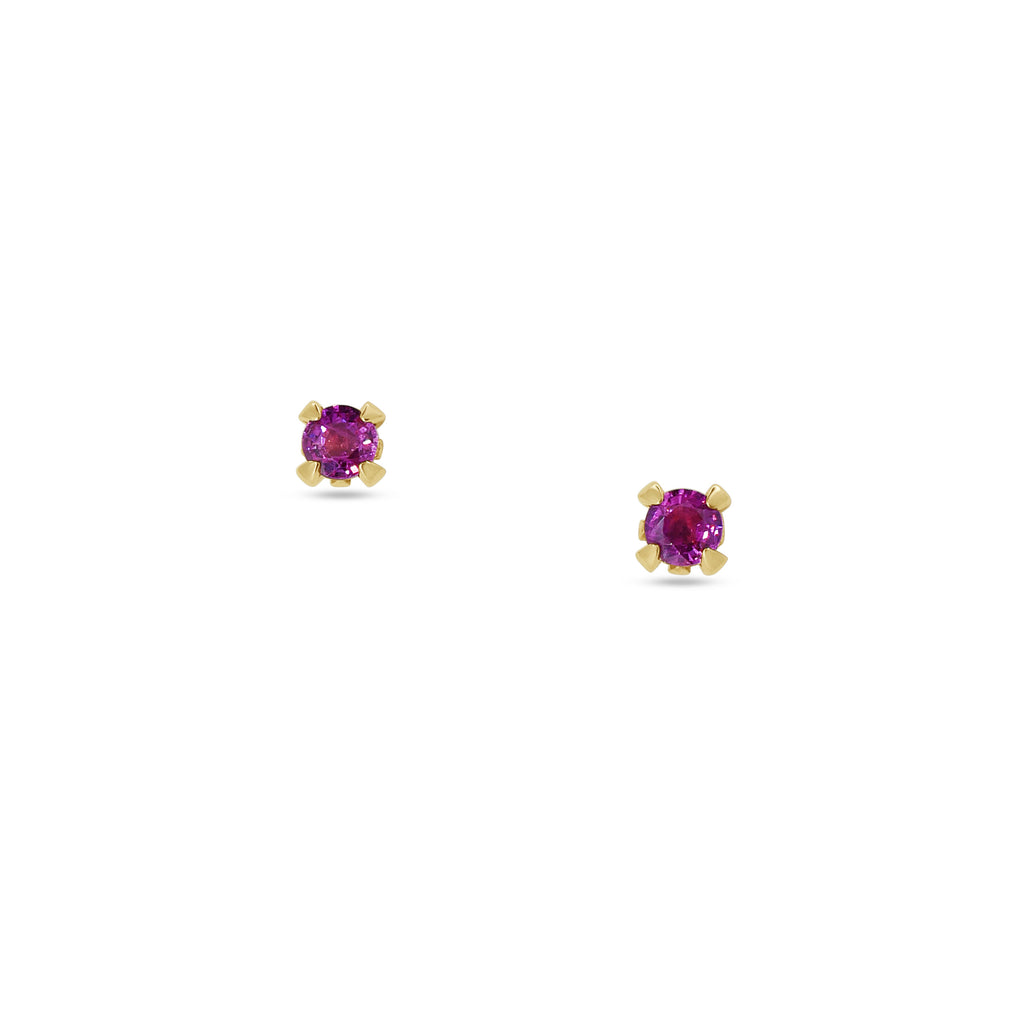 Stud Earrings: Round Ruby Solitaire Studs in 18k Yellow Gold
