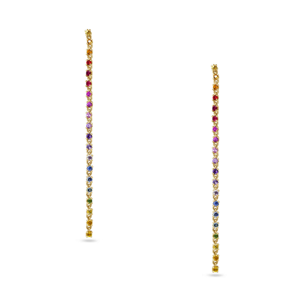Drop Earrings: Long Bar Rainbow Earrings in 18k Yellow Gold