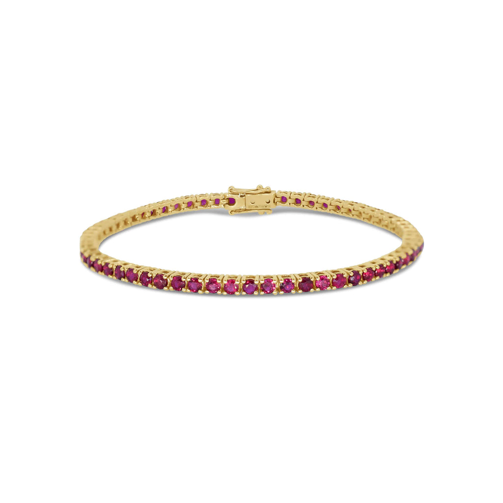 Tennis Bracelet: Round Ruby Bracelet in 18k Yellow Gold