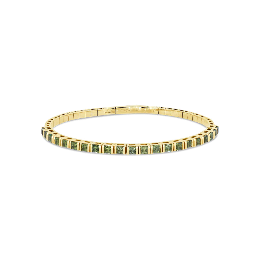 Bangle Bracelet: Green Sapphire Spring Bangle in 18k Yellow Gold