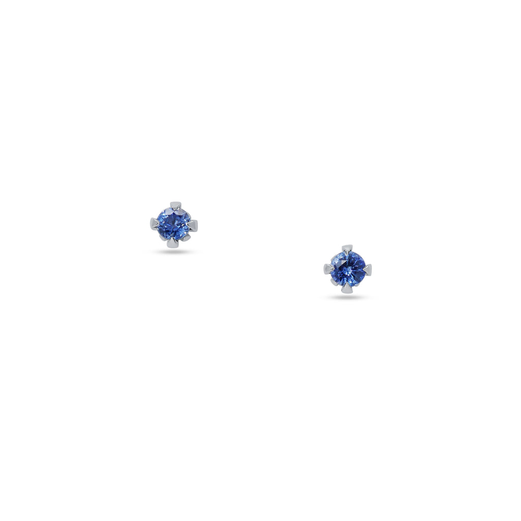 Stud Earrings: Round Sapphire Solitaire Studs in 18k White Gold