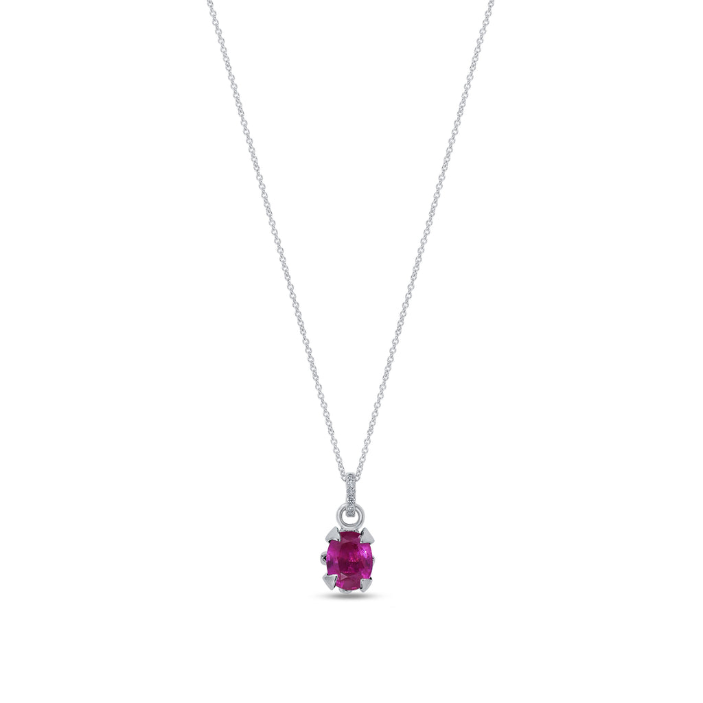 Pendant Necklace: Pinkish Red Ruby Necklace in 18k White Gold