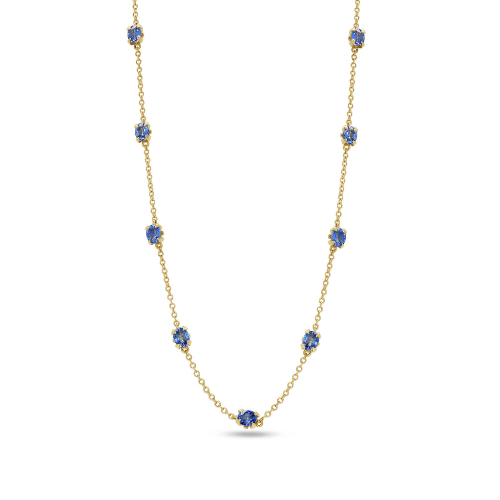 Gold Necklace: Oval Sapphire Station Necklace in 18k Yellow Gold