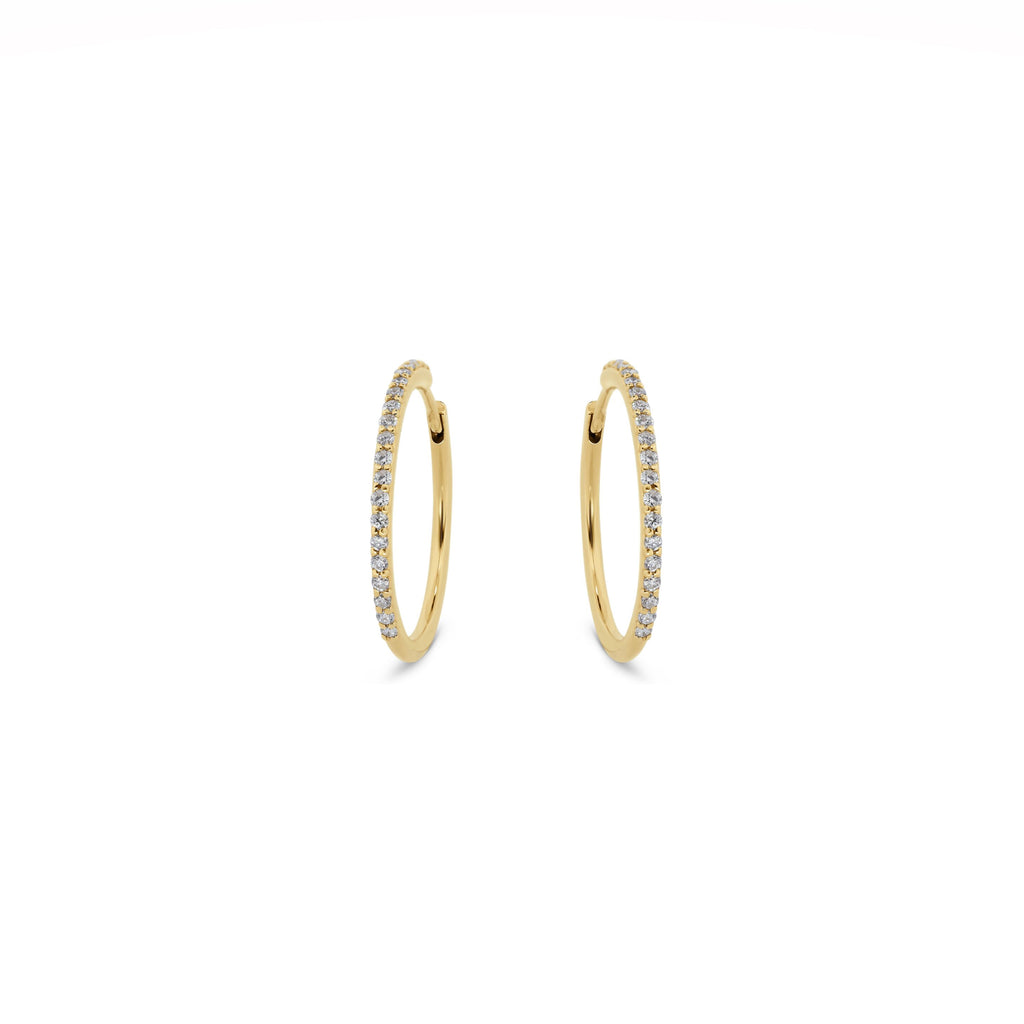 Gold Hoop Earrings: White Diamond Hoop Earrings in 18k Yellow Gold