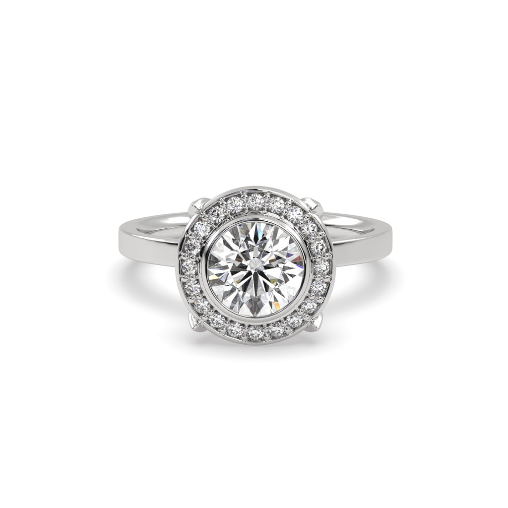 Round Diamond Halo Engagement Ring in 18k White Gold