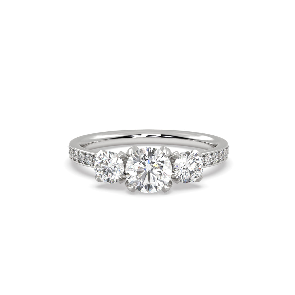 Round Diamond Trilogy Engagement Ring in 18k White Gold